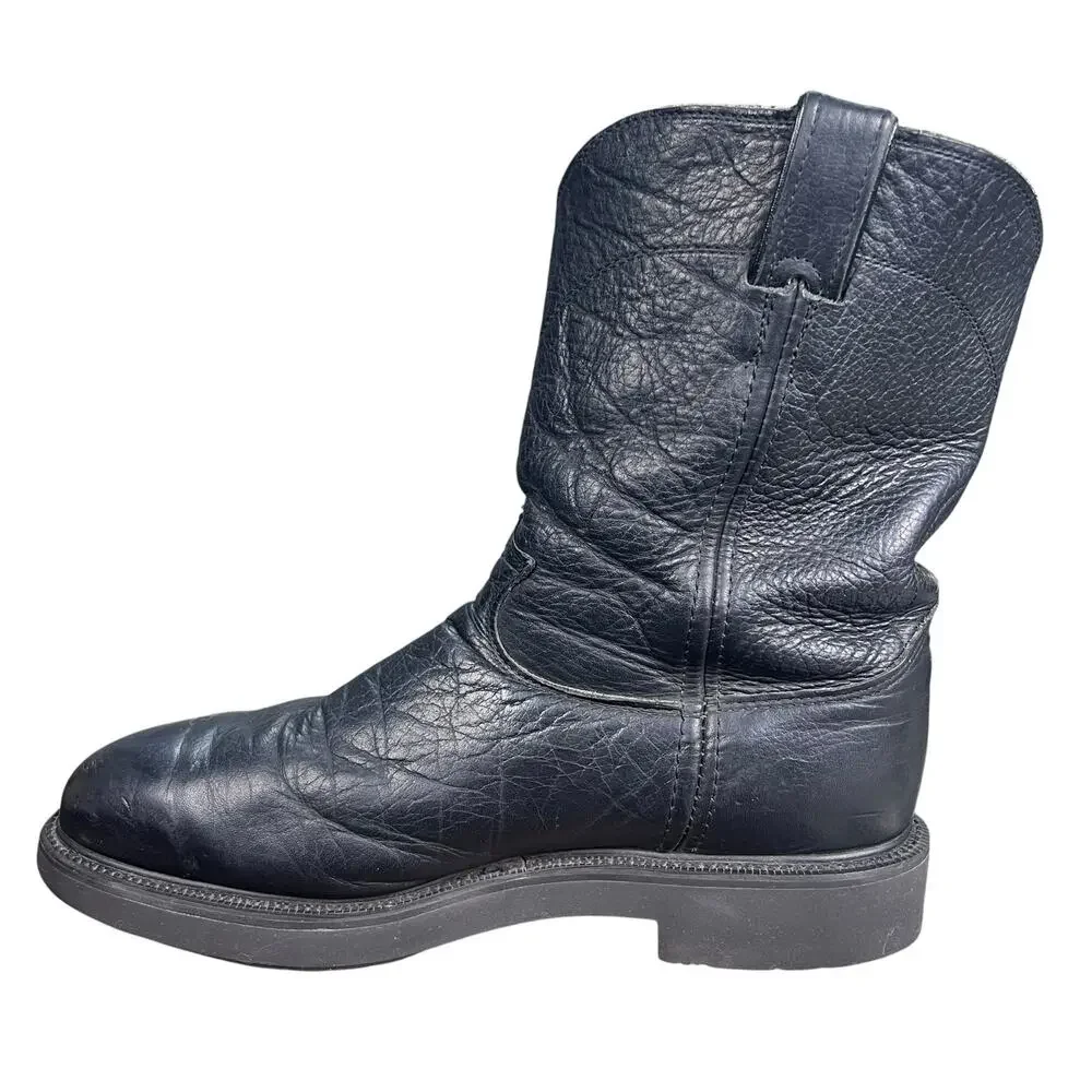 Vintage Justin 4767 Men's Black Pitstop Leather Steel Toe Work Boots Size 11 EE